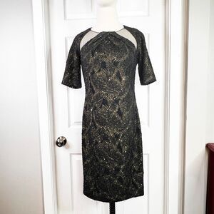 Badgley Mischka | Black and Gold Sequin Formal | Mesh | Cocktail Dress | Sz 12
